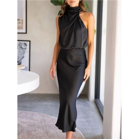 Asymmetrical Ruched Sleeveless Midi Dress - Picture 11 of 15